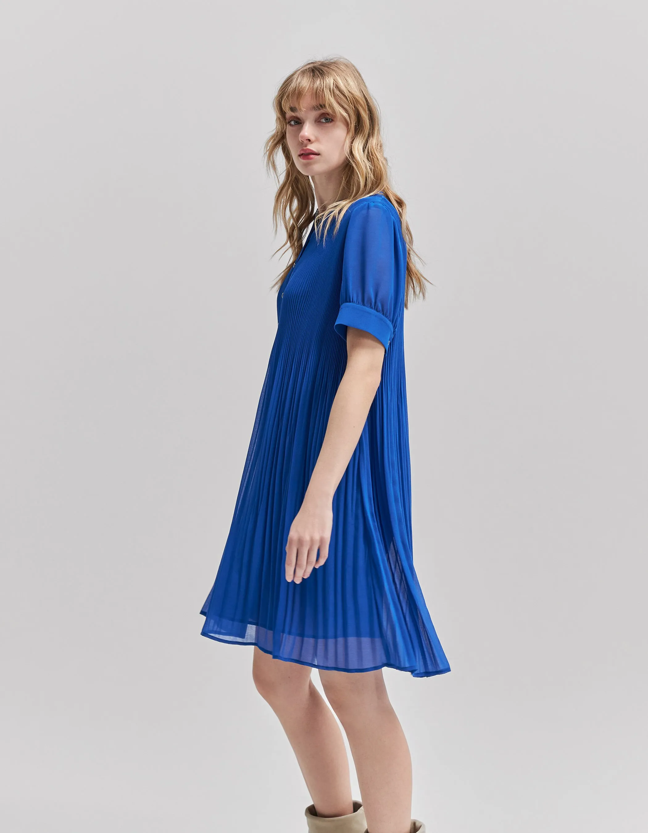 Robe ample cobalt recyclée plissée Femme