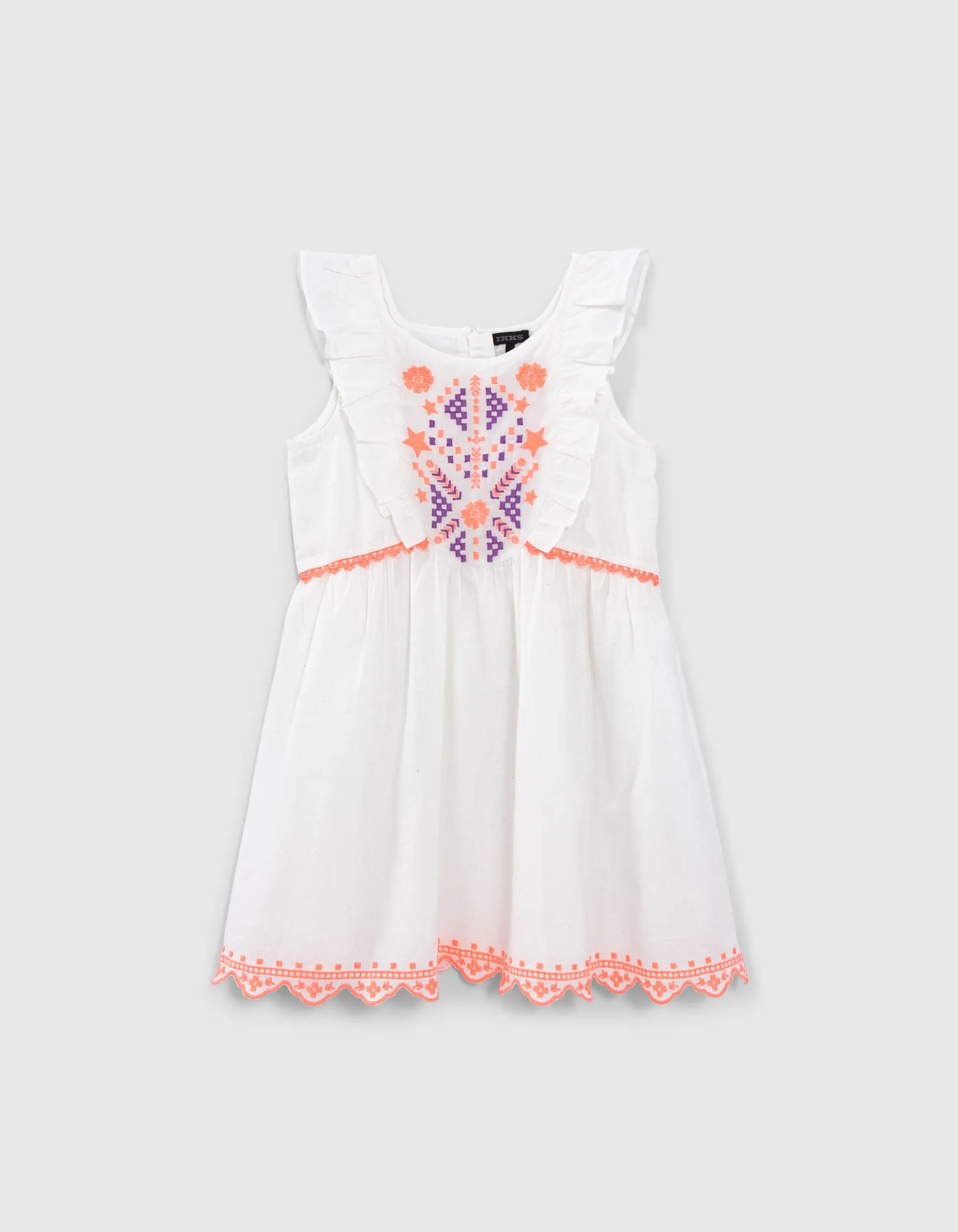 Robe blanc cassé broderies ethniques fluo fille