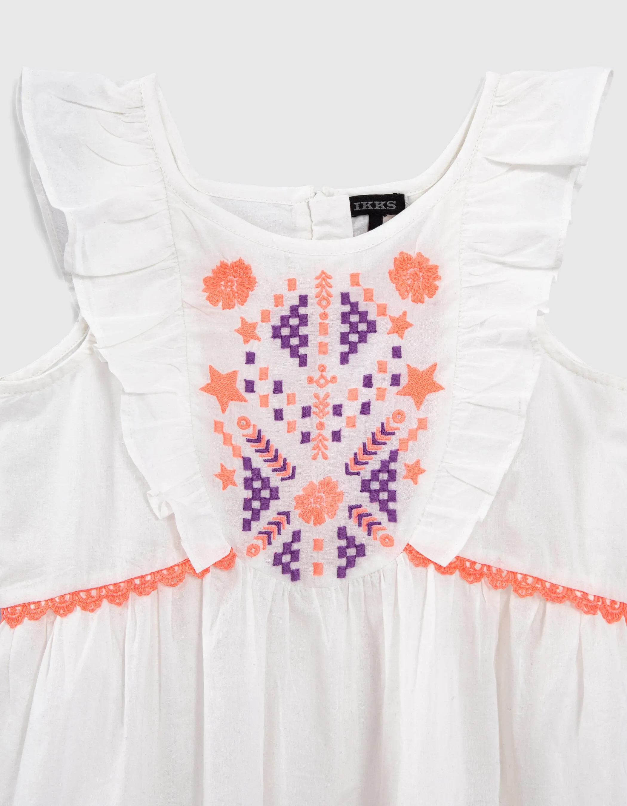 Robe blanc cassé broderies ethniques fluo fille