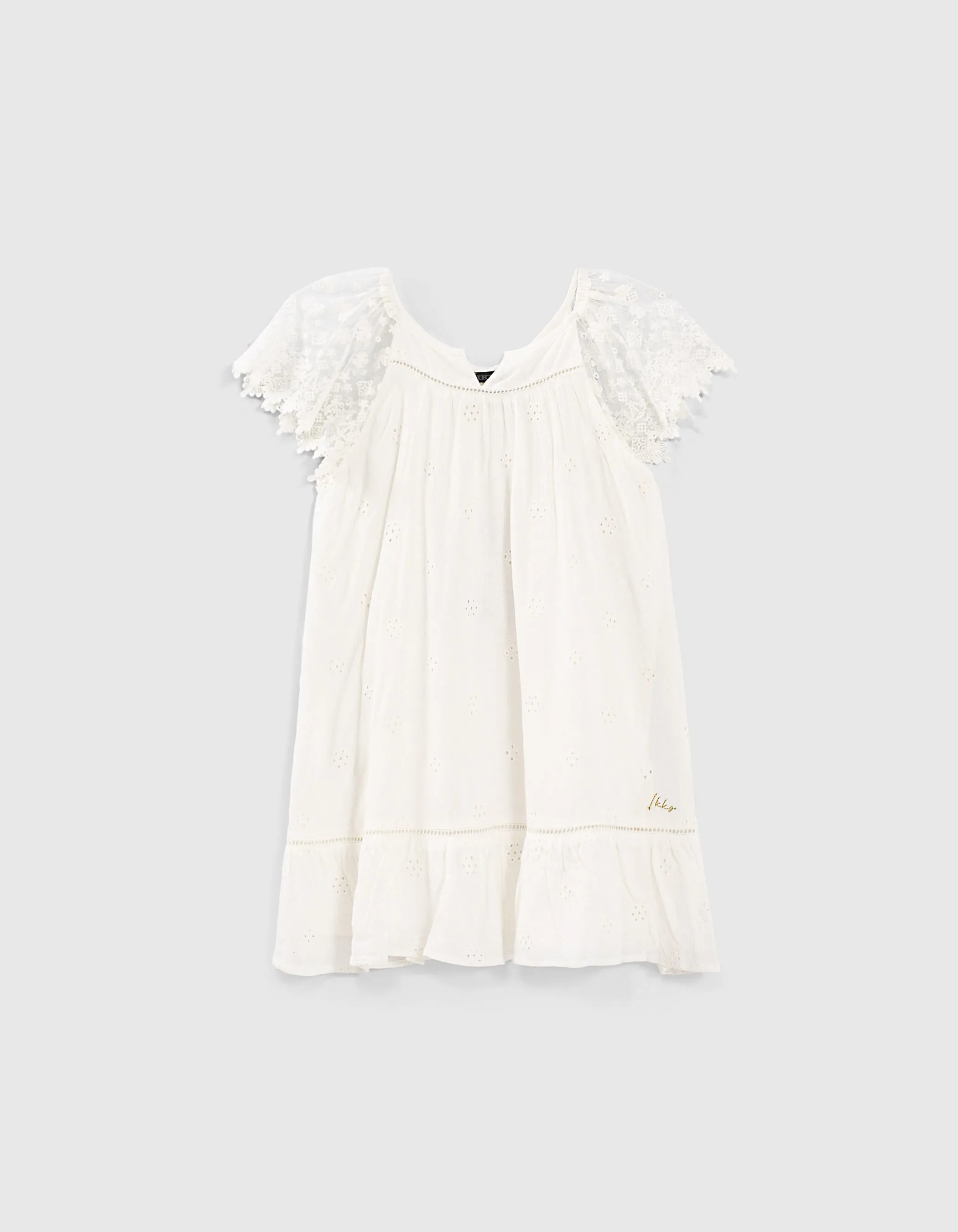 Robe blanche à manches papillon brodées fille