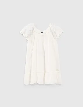 Robe blanche à manches papillon brodées fille