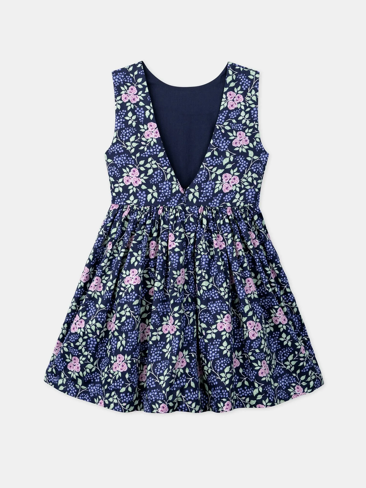 Robe bleu marine imprimée à fleurs dos nu