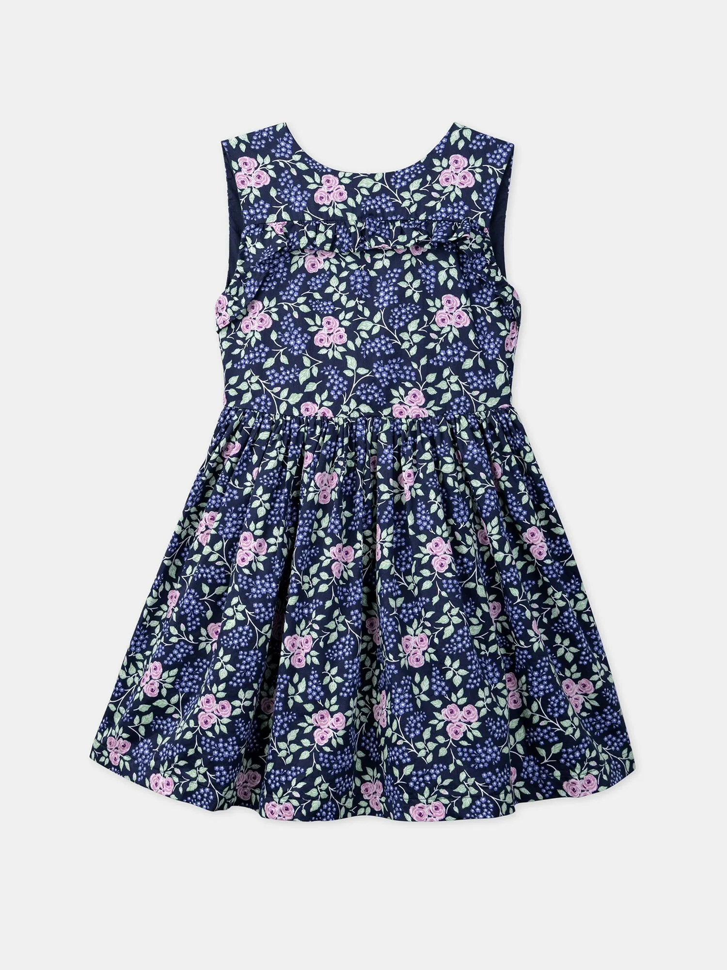 Robe bleu marine imprimée à fleurs dos nu