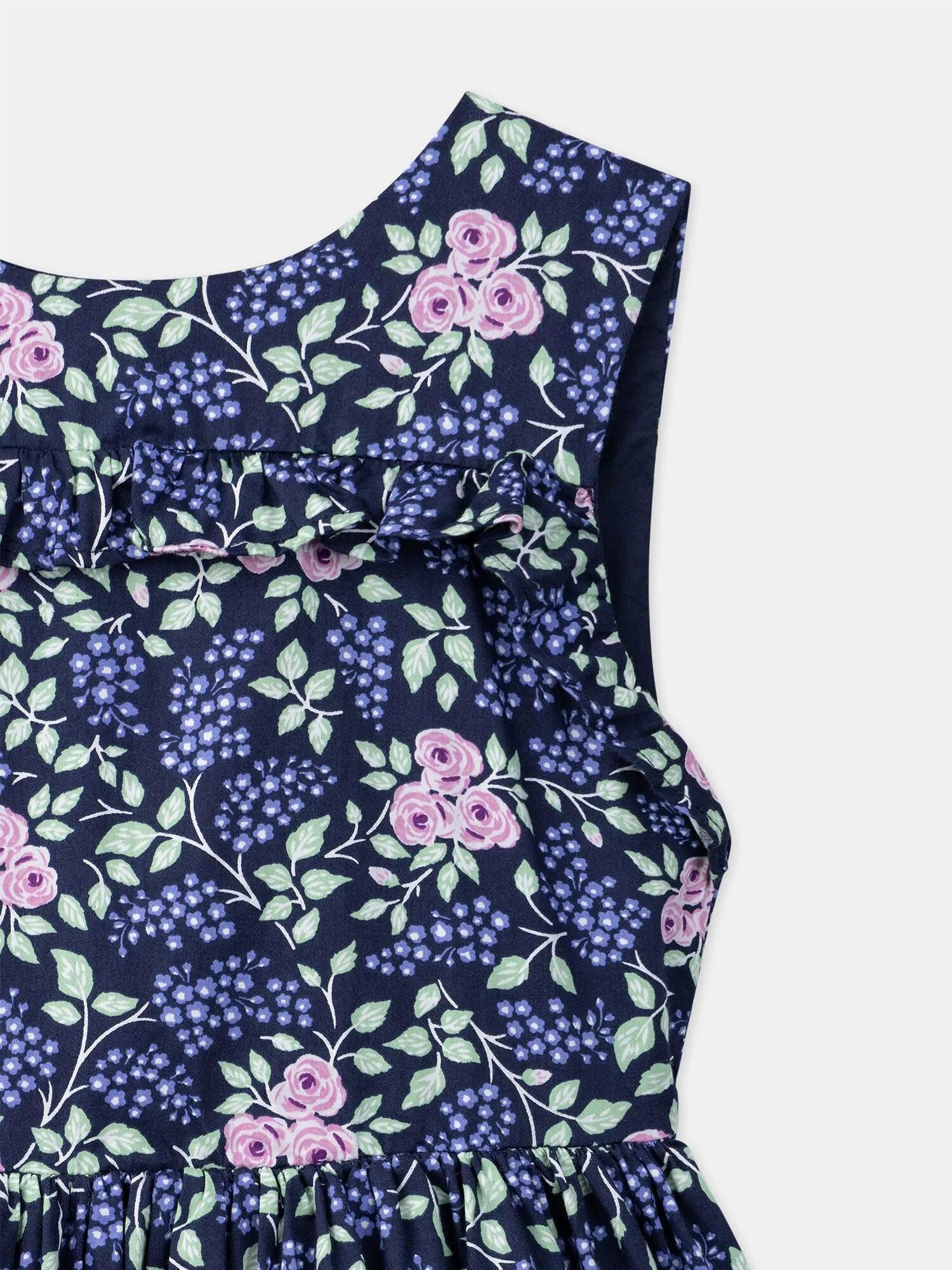 Robe bleu marine imprimée à fleurs dos nu