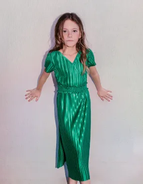 Robe longue verte plissée fille