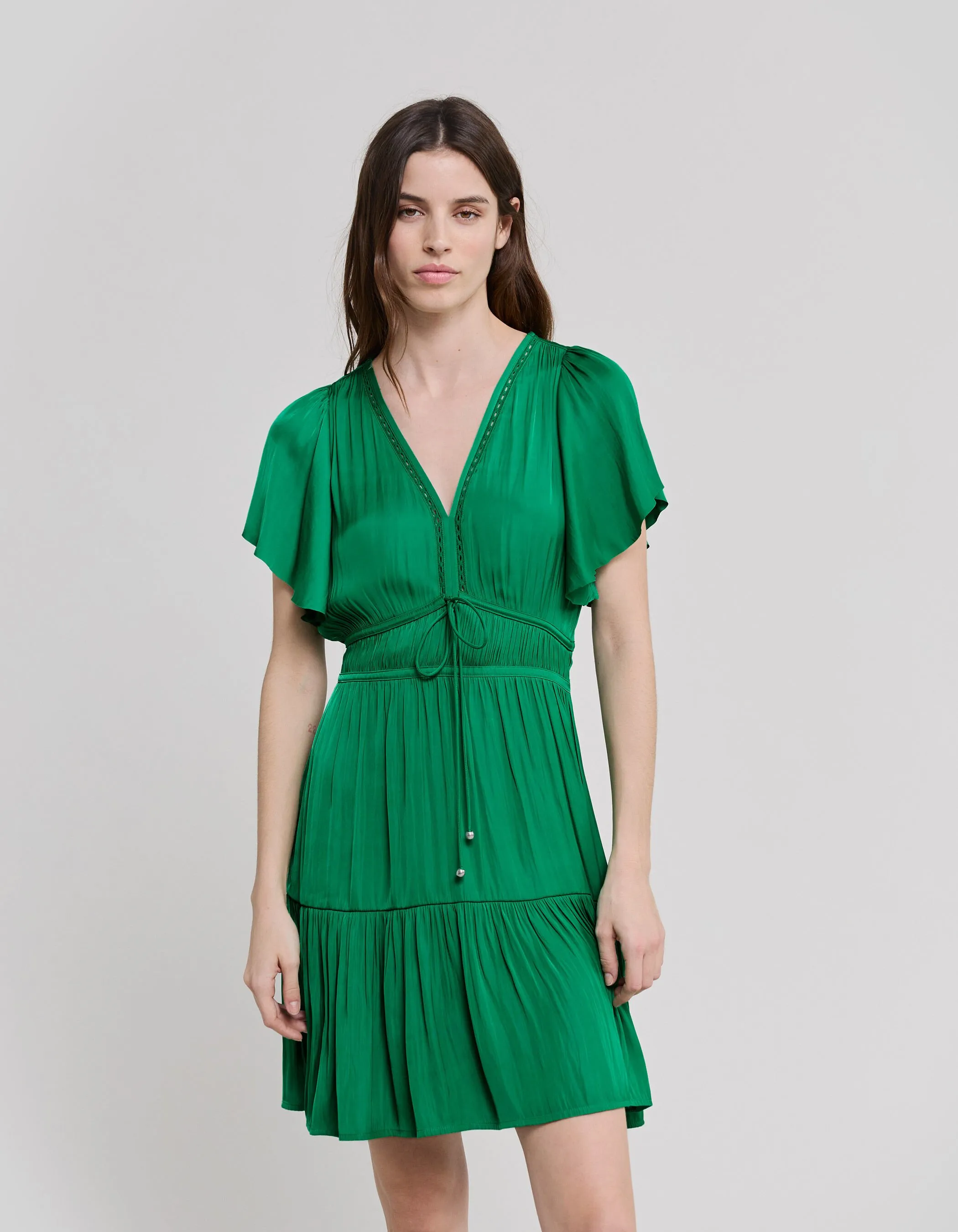 Robe menthe froissée manches papillon Femme