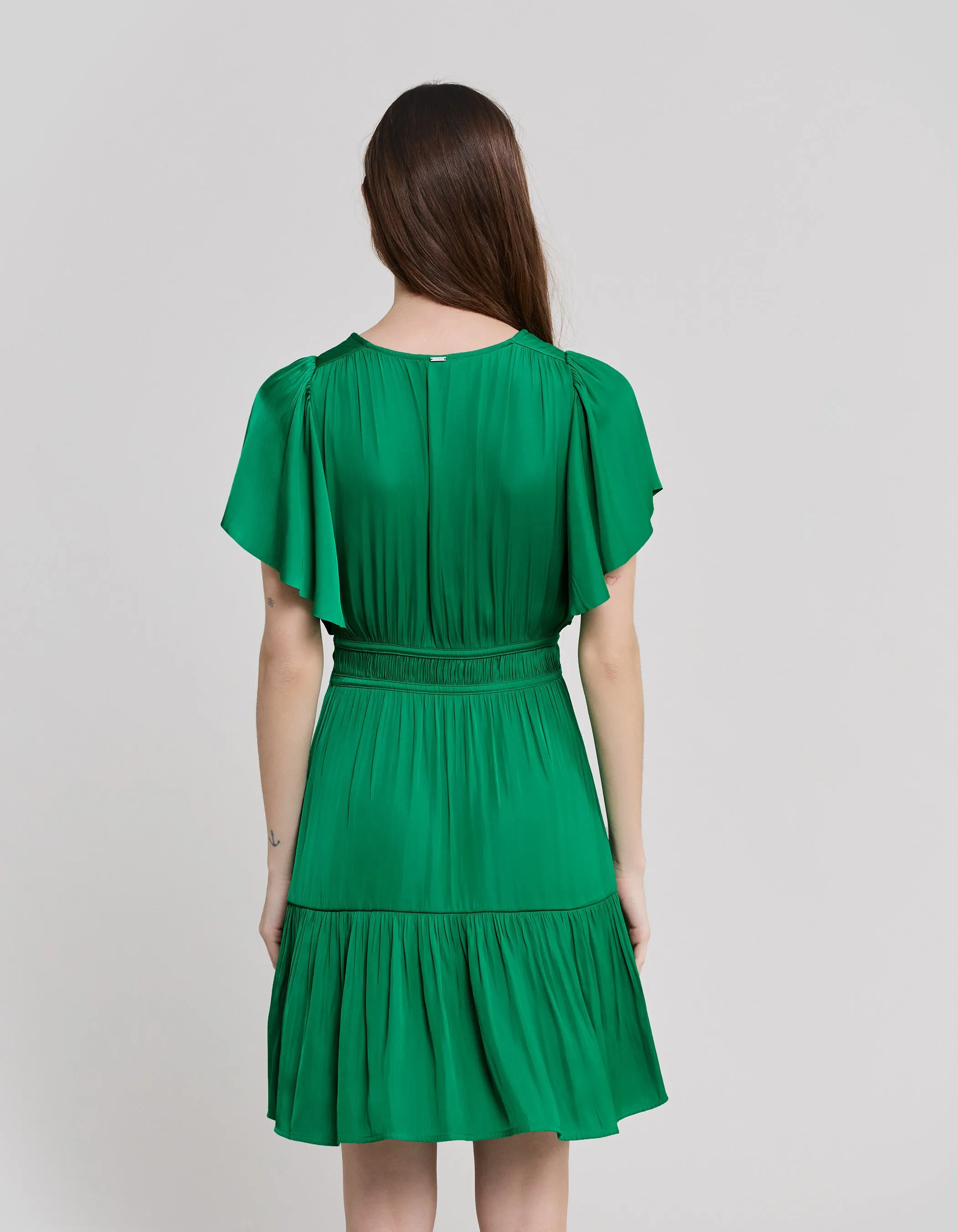 Robe menthe froissée manches papillon Femme