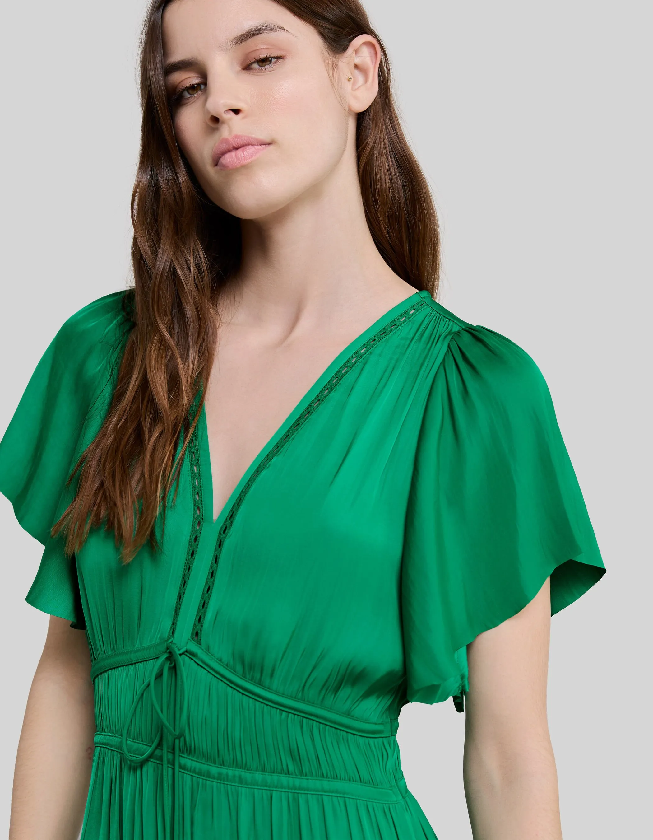 Robe menthe froissée manches papillon Femme