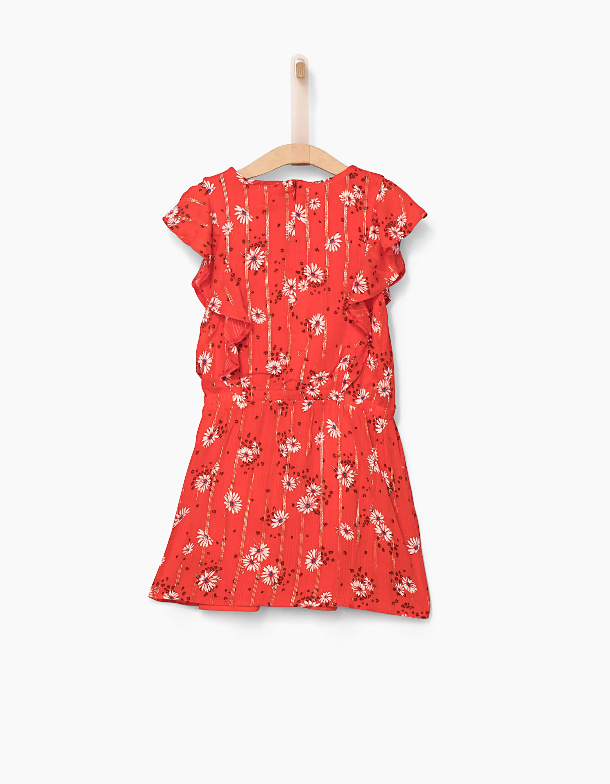 Robe orange foncé imprimé fleurs fille