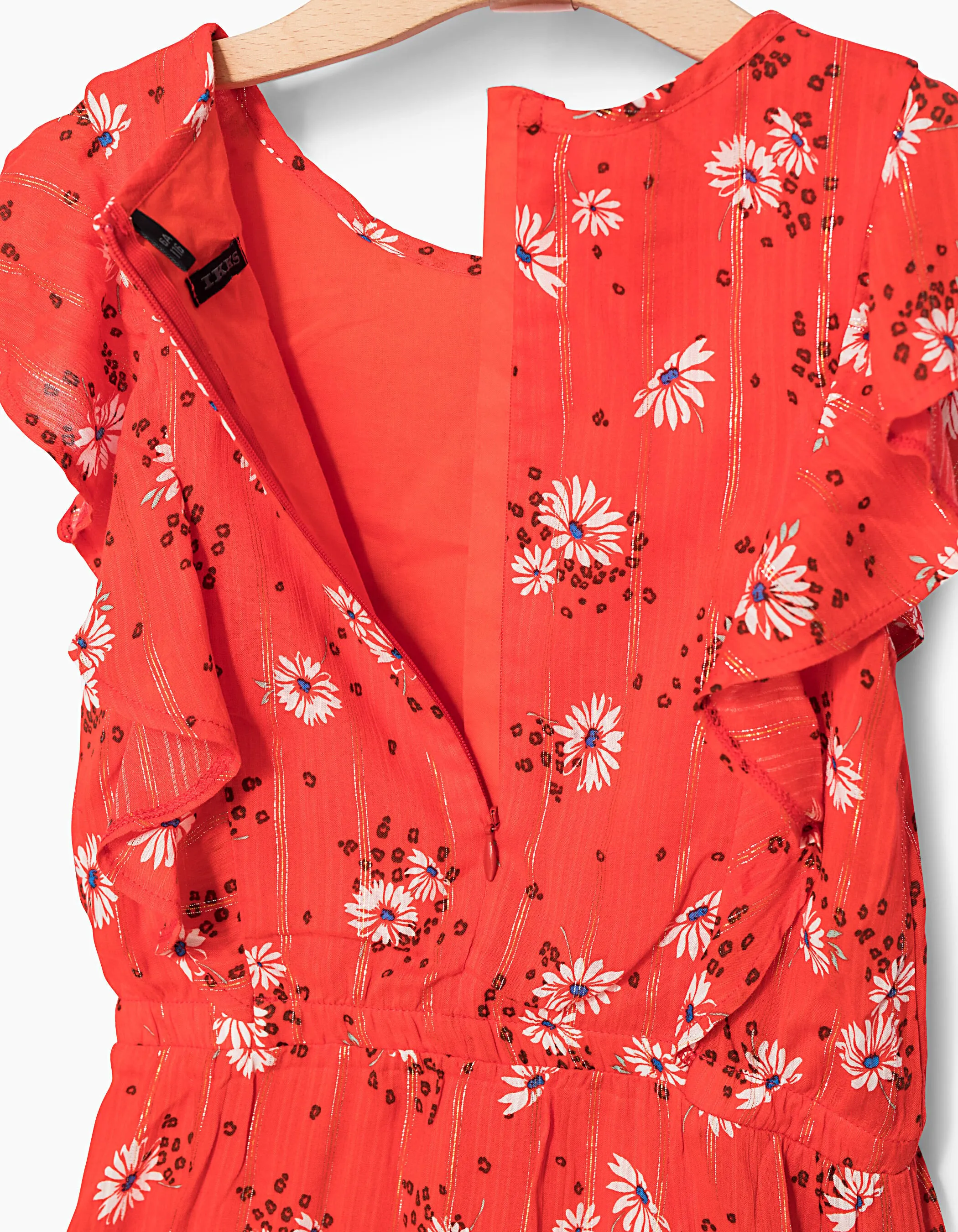 Robe orange foncé imprimé fleurs fille