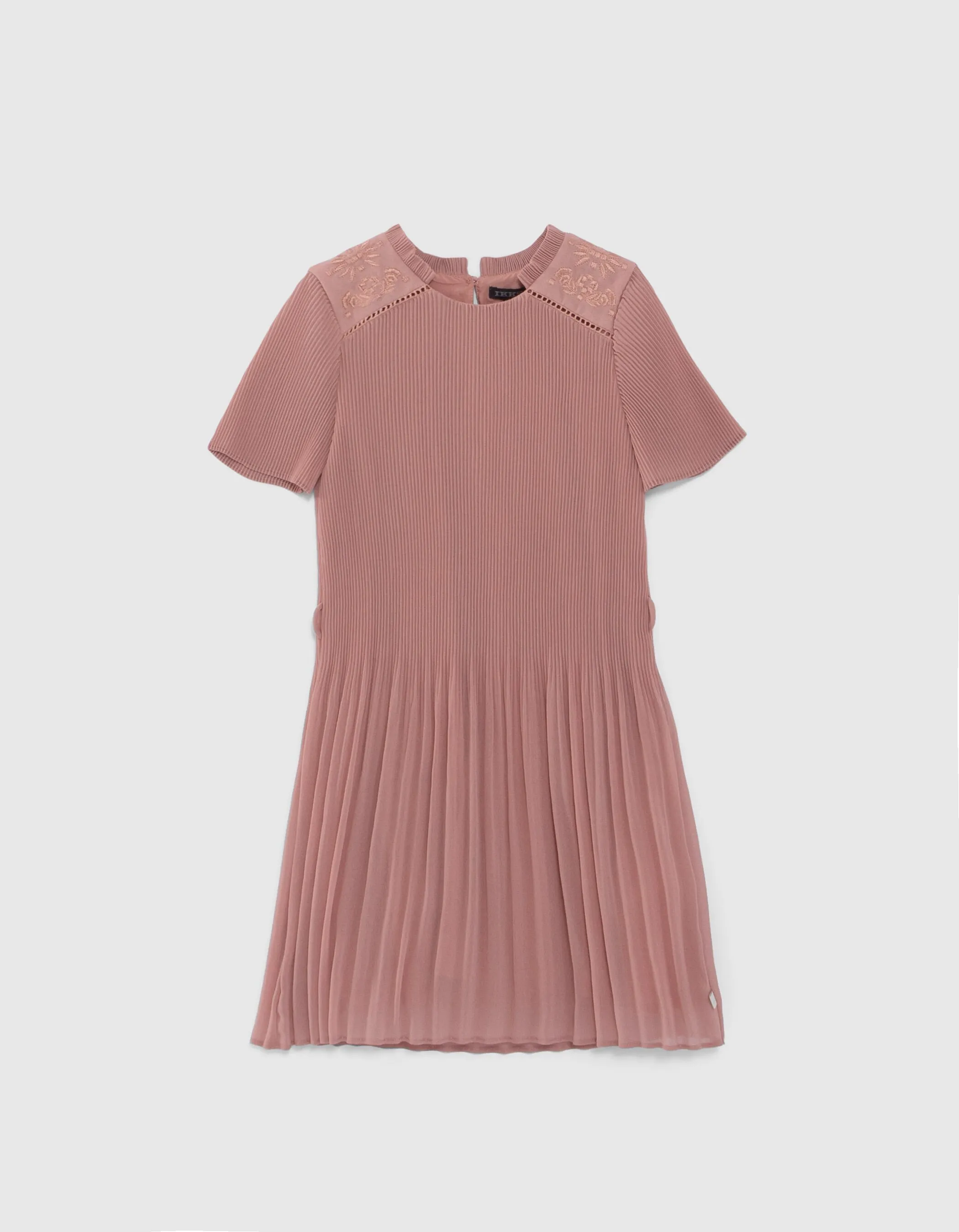 Robe rose plissée broderies épaules fille