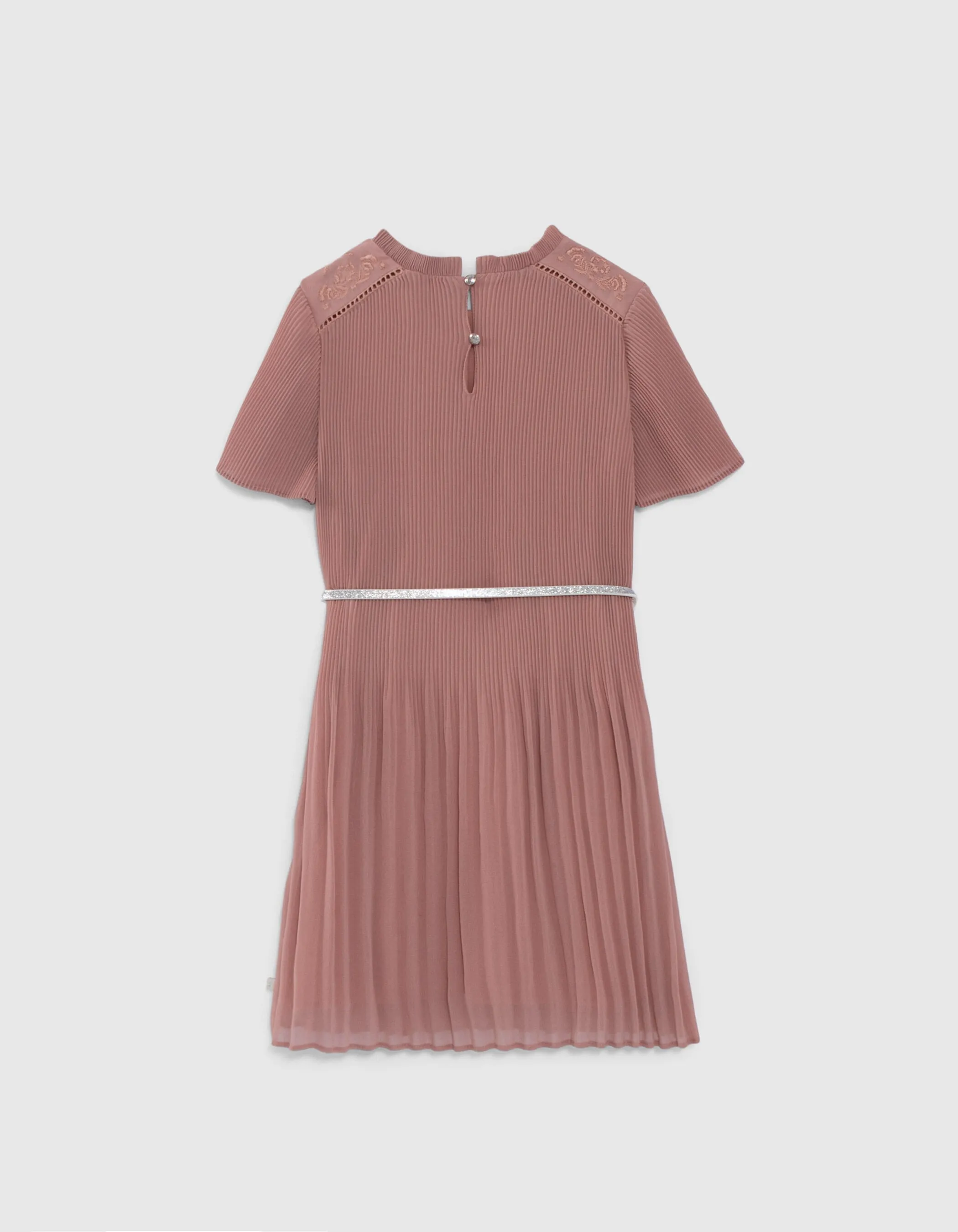 Robe rose plissée broderies épaules fille