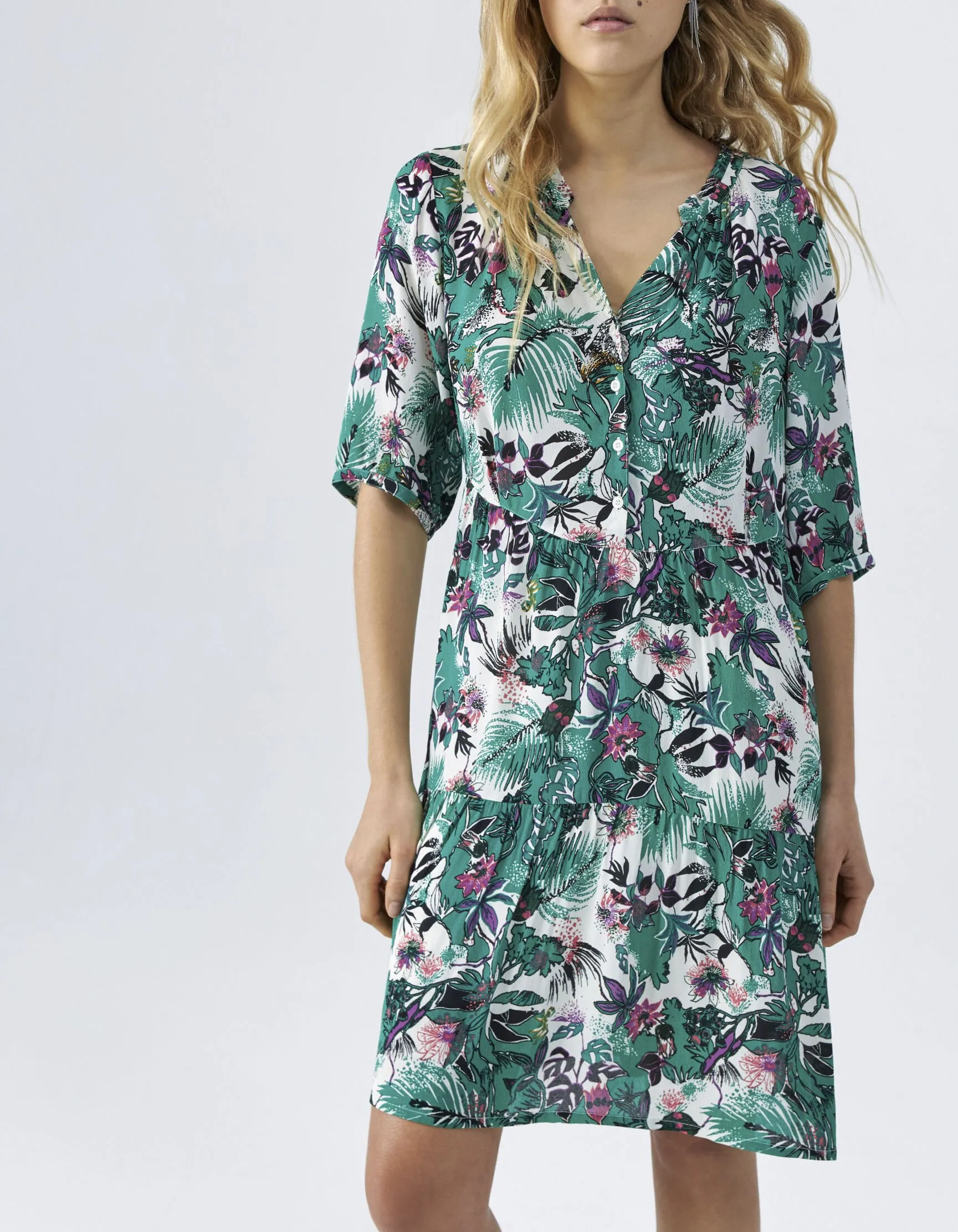 Robe verte à imprimé végétal Femme