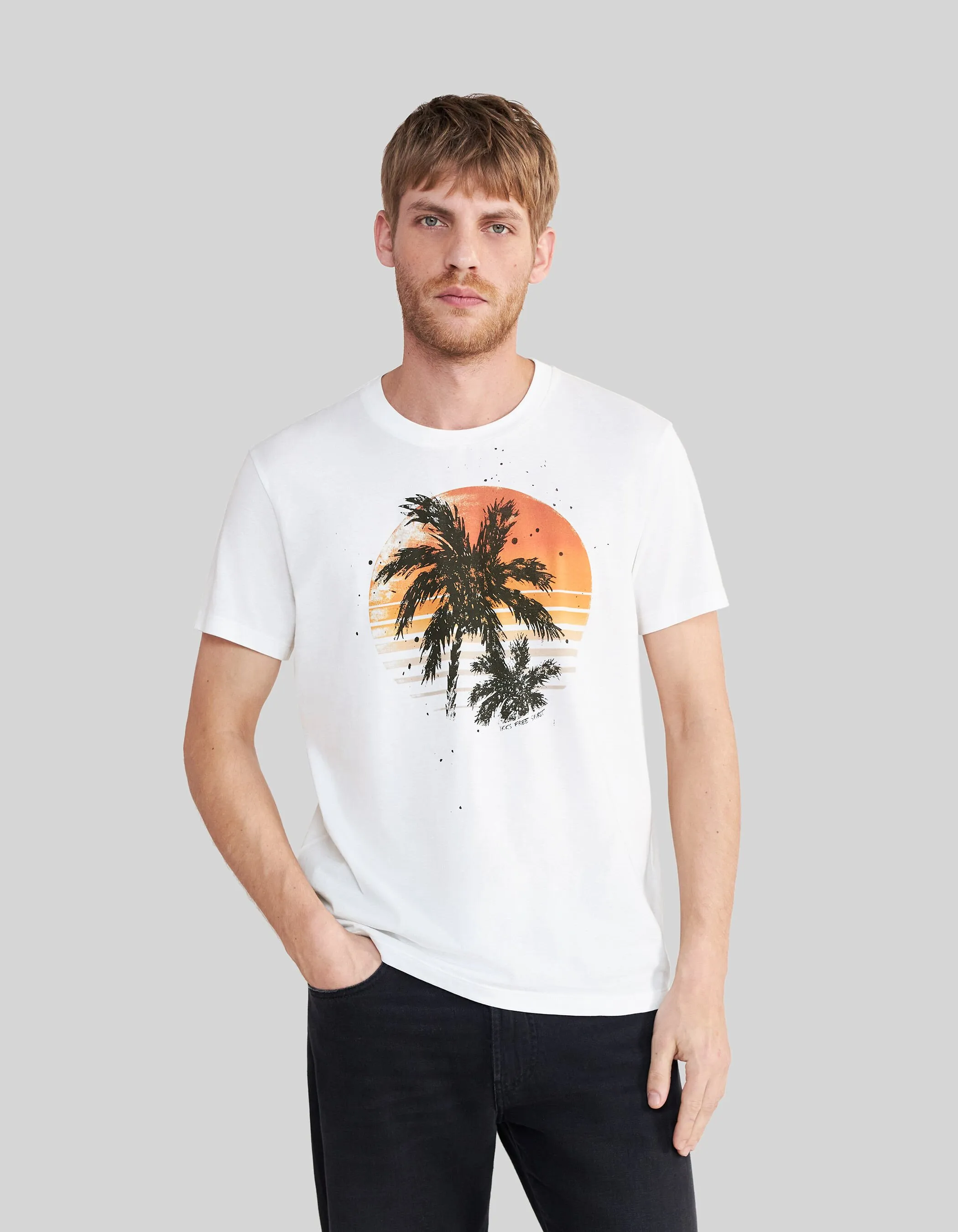 T-shirt blanc coton bio visuel palmiers Homme