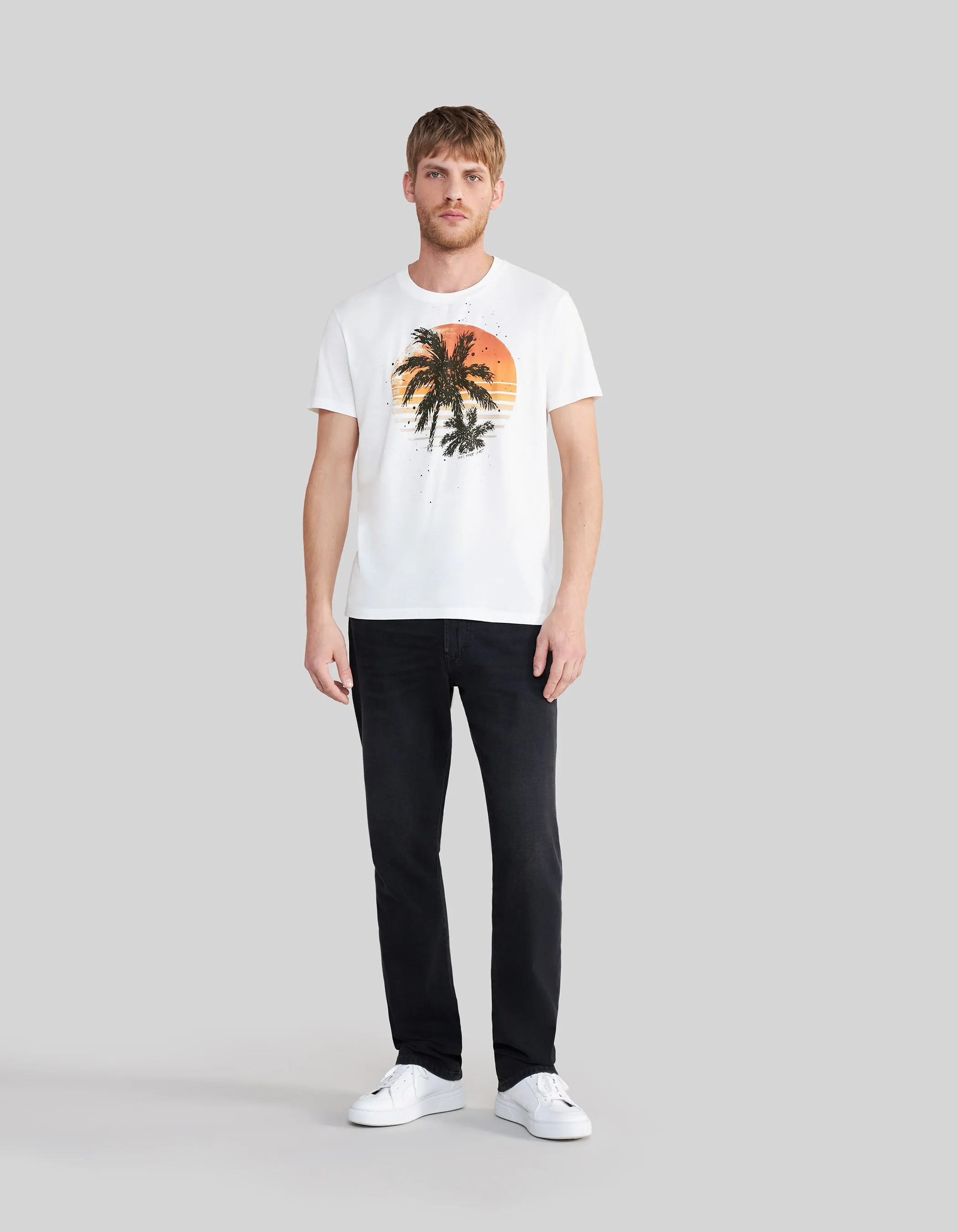 T-shirt blanc coton bio visuel palmiers Homme