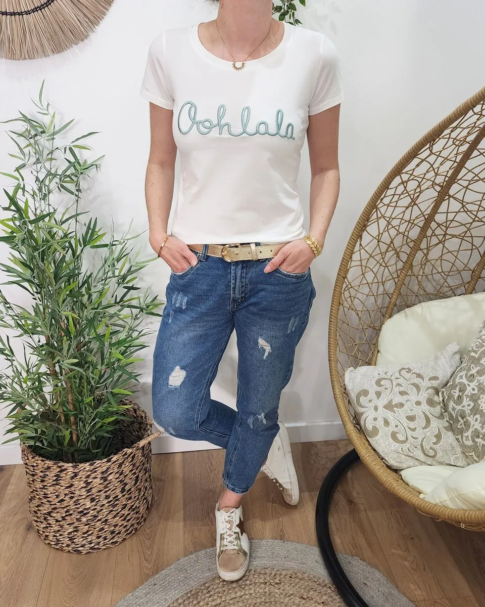 T-Shirt femme blanc Oohlala vert agate