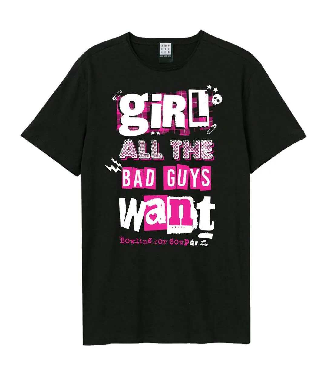 T-shirt girl all the bad guys want adulte noir Amplified