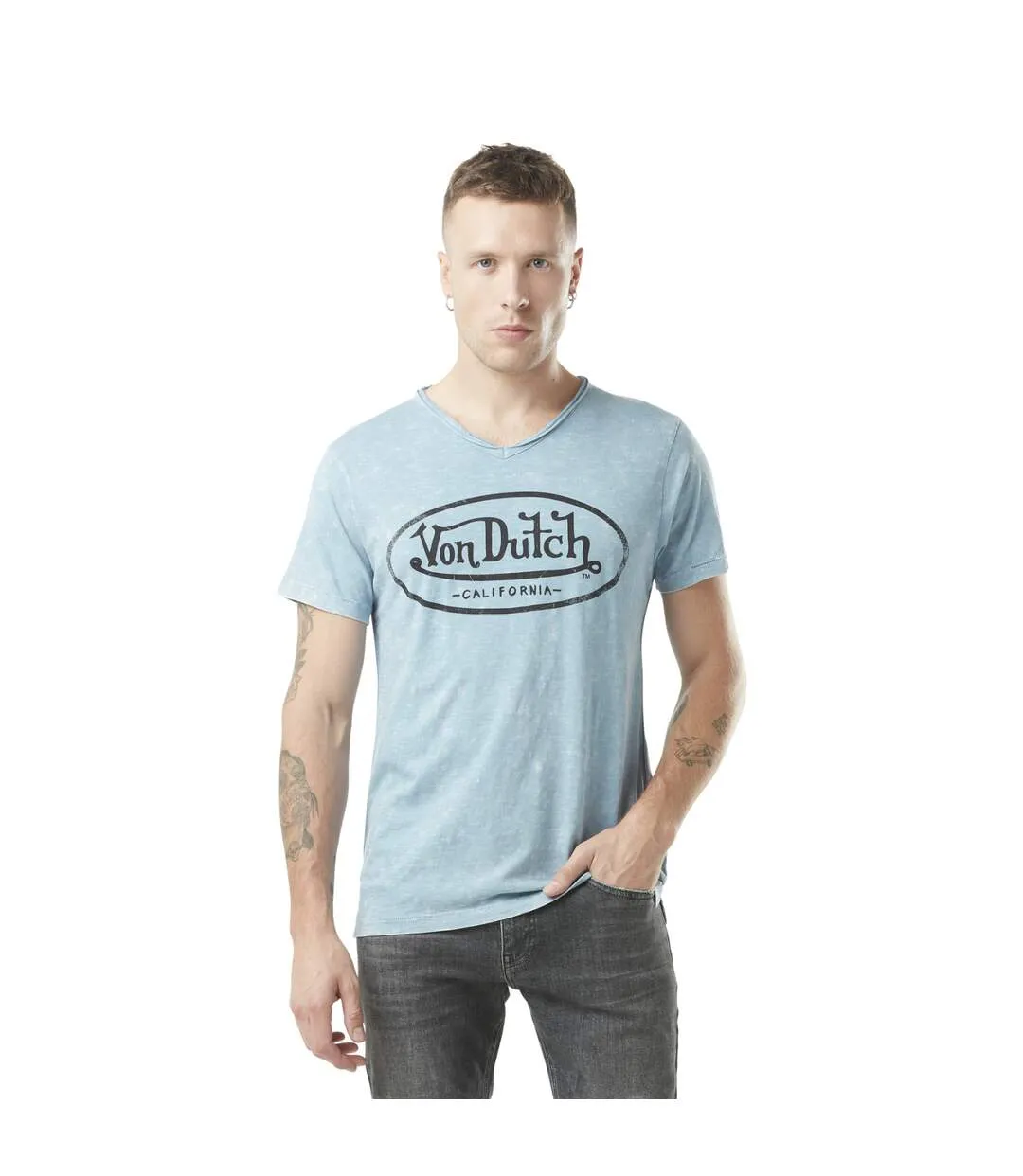 T-shirt homme col v avec traitement en coton Ron Vondutch